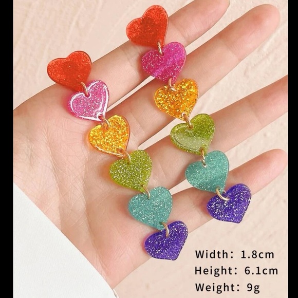 Rainbow Cascading Heart Earrings - Picture 4 of 5